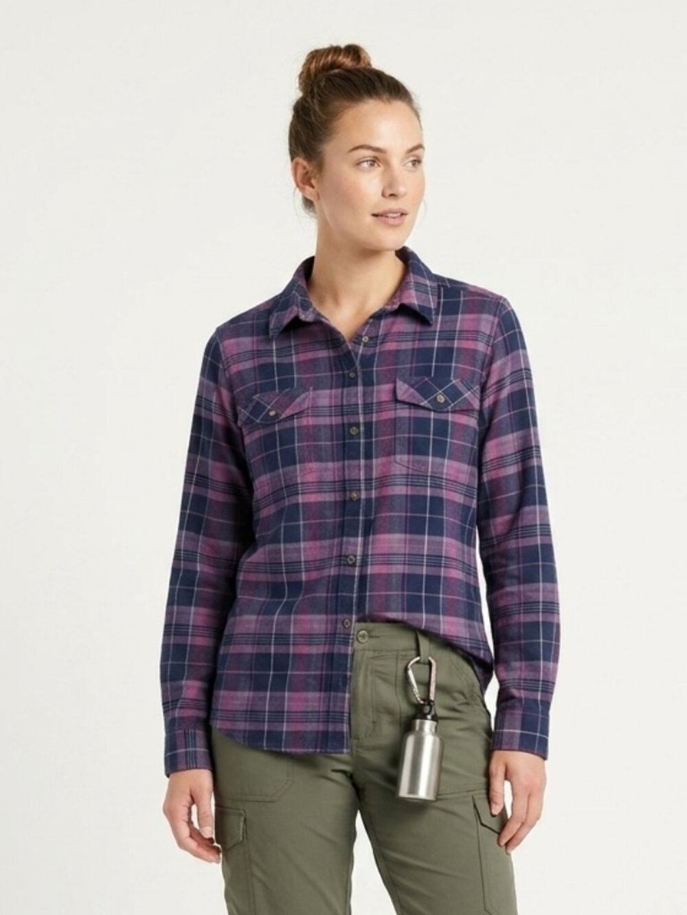 L.L. Bean Performance Flannel Womens Purple Plaid Gorpcore Hiking Outdoors XL